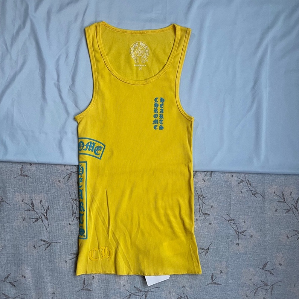 Chrome Hearts Yellow Tank Top with Blue Graphics